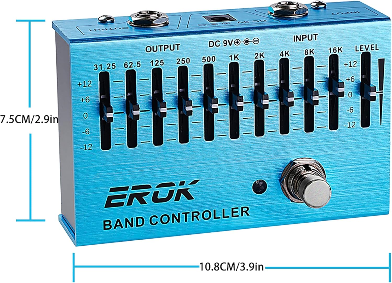EROK EQ Pedal,10-Band Equalizer,(31.25Hz–16kHz) with ±12dB Gain/Attenuation for Each Band,for Electric Guitar Bass Eq Pedal,with Independent Controller Button