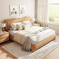 Vista 21 de Base de cama Boucle de tamaño Queen, plataforma tapizada con cabecera ajustable en altura y esquinas redondeadas suaves, sin ruido, fácil montaje