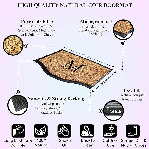 Miniatura 6 de A1HC - Tapete de goma natural y fibra de coco de 24 x 38 pulgadas, con monograma para puerta delantera, tratamiento antidesprendimientos, duradero,