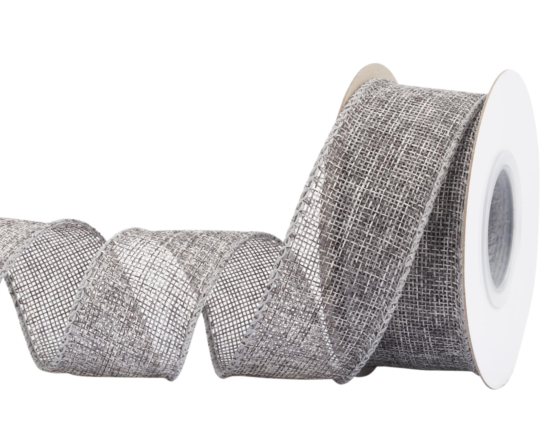 Joycrosso Burlap Wired Edge Ribbon 38mm x 9 Meters, Metal Grey, Ideal for Crafting, Gift Wrapping, Wreath, Christmas Tree, and Rustic Wedding Decorations