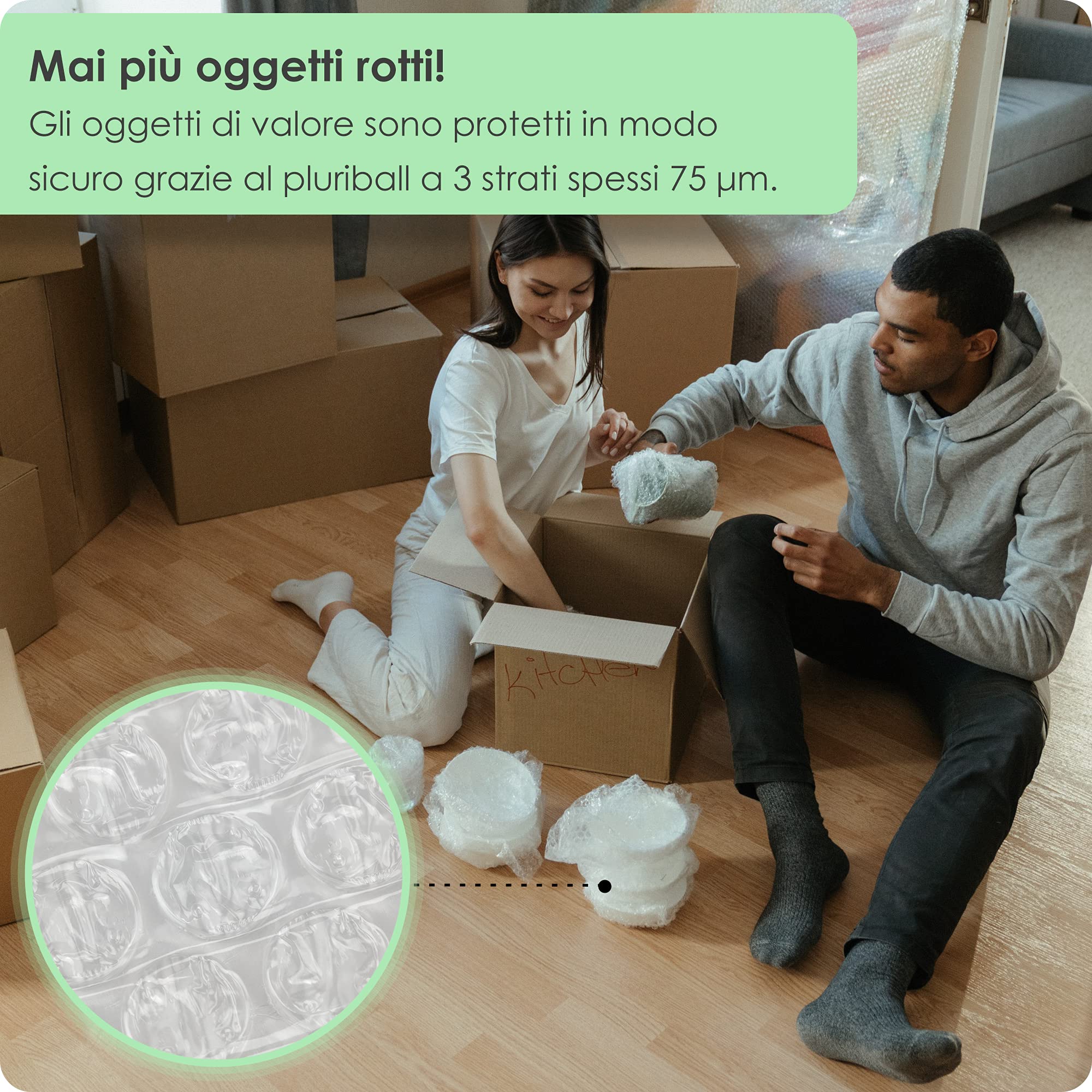 Pluriball 10m x 40cm, pluriball imballaggio (extra spesso - 75µ / 3 strati), carta imballaggio, plastica per imballaggio, imballaggio bolle, carta imballaggio bolle, rotolo pluriball