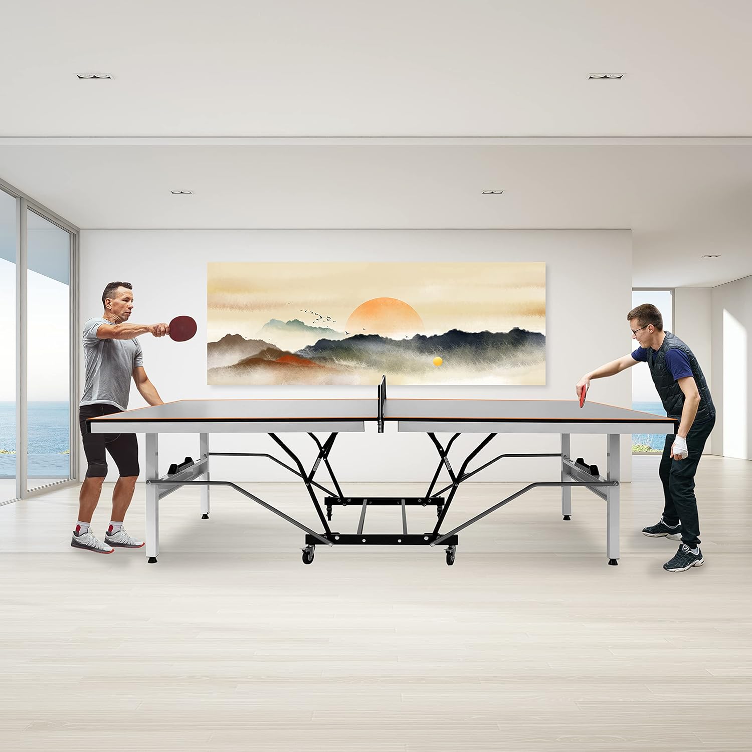 Durable Indoor Table Tennis Table - Foldable Professional MDF Ping Pong Table w/ Matte Grey Finish, Single Player Playback Mode, Paddle & Ball Storage - Quick Clamp Net Set - SereneLife SLPPTB22 : Sports & Outdoors