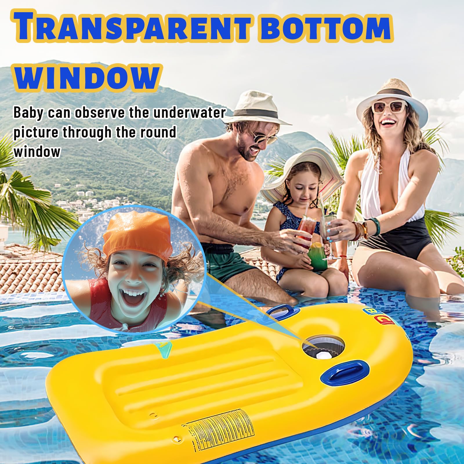 Bodyboard Hinchable con Asas y Ojo de Buey 110x48cm para Playa Piscina