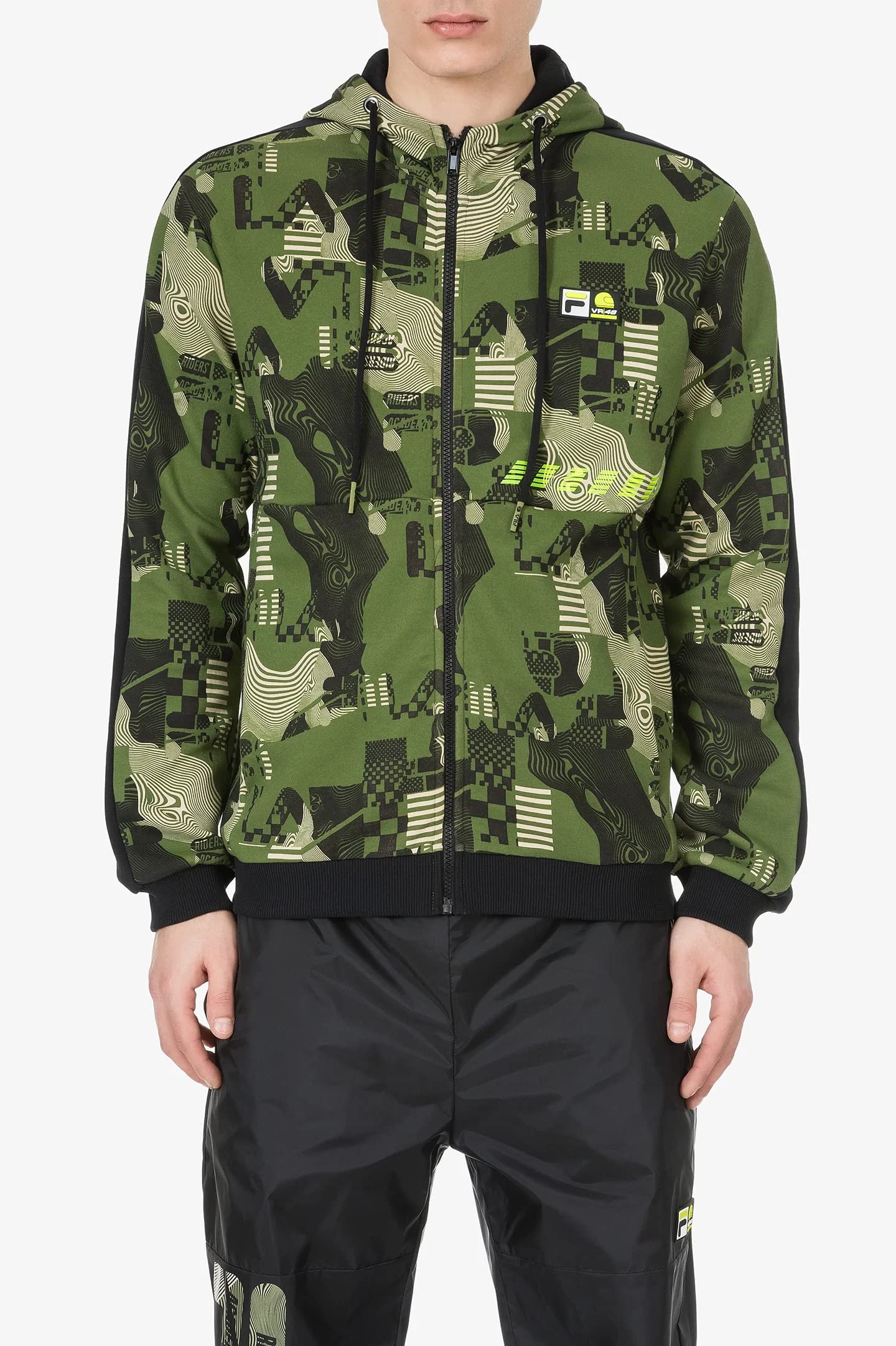 VR 46 Men's Oversized AOP Fila Riders Academy Sweatshirt, Green, XX-Large