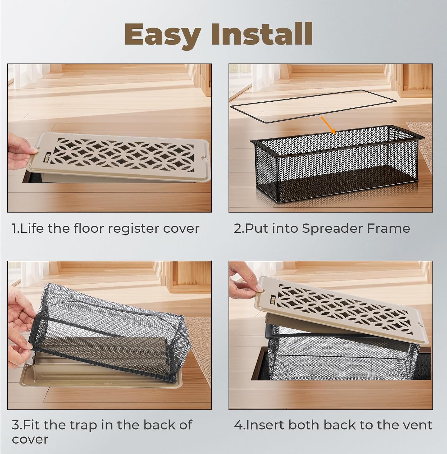 5Pack Floor Vent Screen Net 2''x12'', Floor Air Vent Cover Screen for Home Air Vent Filters, Floor Vent Mesh Filters Net Trap with Spreader Frame (2 x 12 Inch) image 3