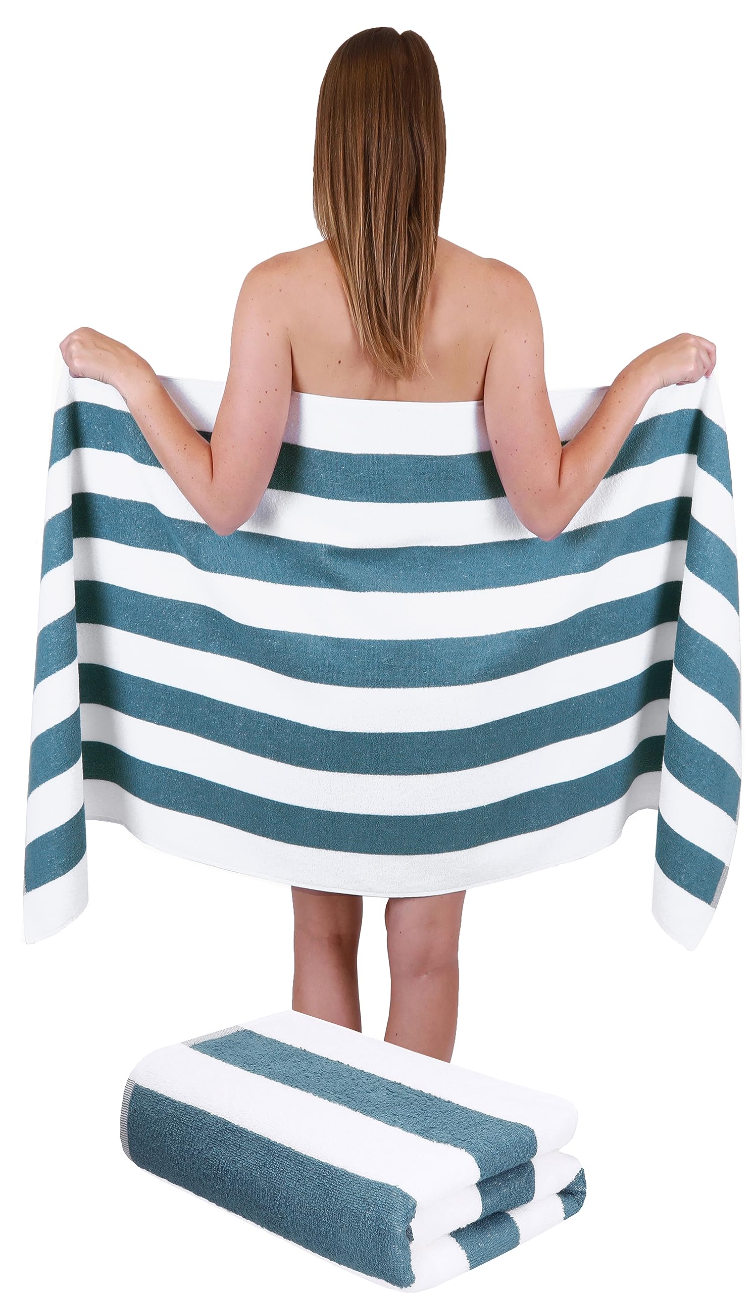 Betz Telo sauna BERLIN con strisce - 2 asciugamani sauna in cotone 100% - telo bagno - 70 x 180 cm - bianco - blu colomba