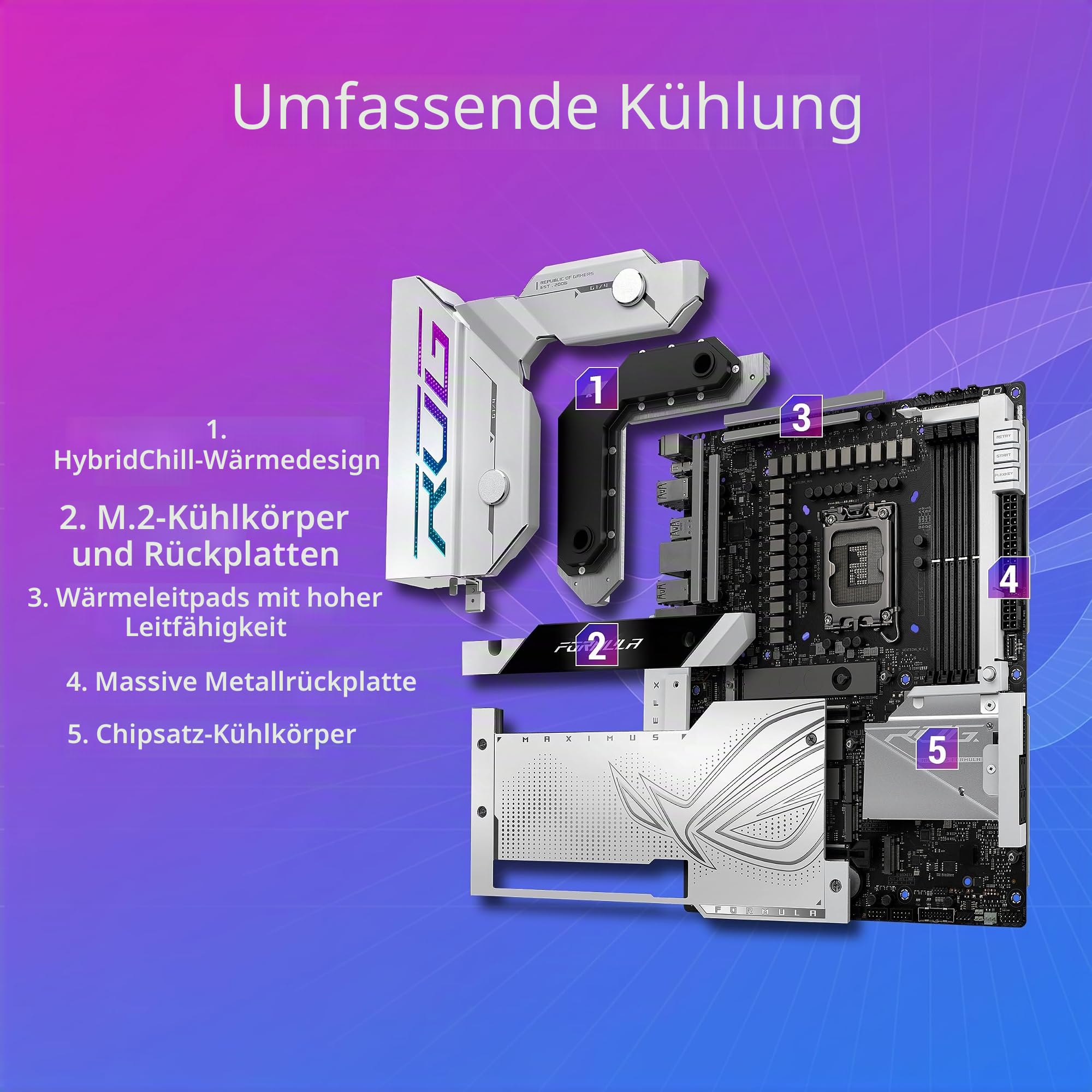 ASUS ROG Maximus Z790 Formula Gaming Mainboard Sockel Intel LGA1700 (ATX, DDR5, WiFi 7, 5X M.2, PCIe 5.0, Thunderbolt 4, AI Cooling II, Aura Sync)
