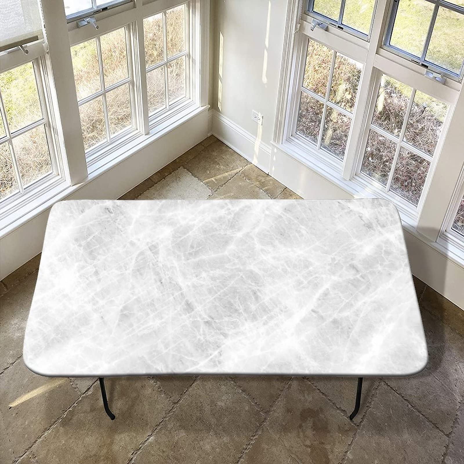 XISUNYA Marble Elastic Fitted Polyester Tablecloth, 24" x 36" Rectangle Table Cover for 3ft Folding Table,Pastel Toned Onyx Stone Image Decor Fitted