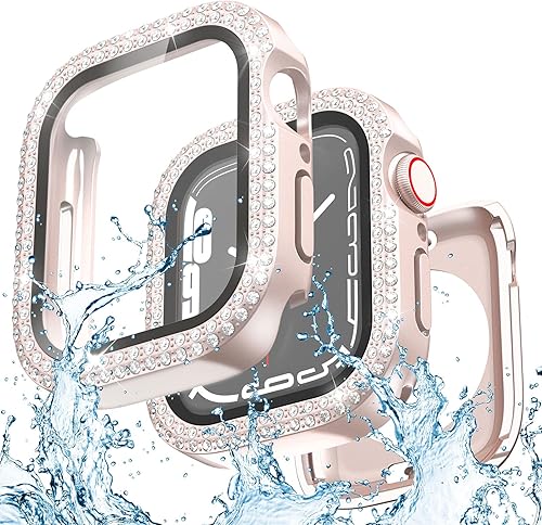 Miniatura 9 de Funda impermeable 2 en 1 compatible con Apple Watch de 1.732 pulgadas, protector de pantalla SE Series 654, con diamantes de imitación y purpurina