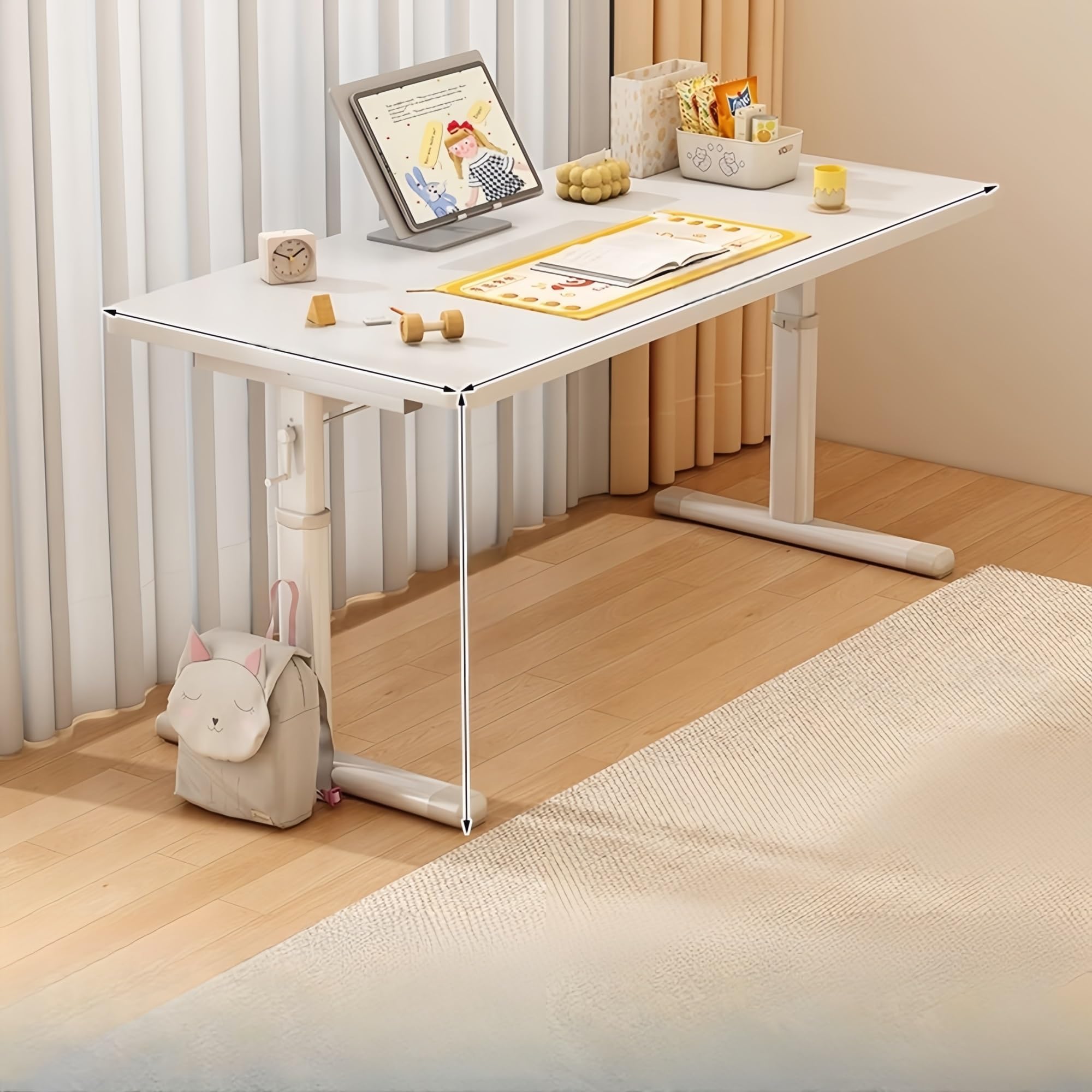 Large Adjustable Standing Desk L Shaped Wood Computer Table with 15MM Thick Panel Smooth Edges Ideal for Home Office Gaming and Bedroom Corner Storage (White)