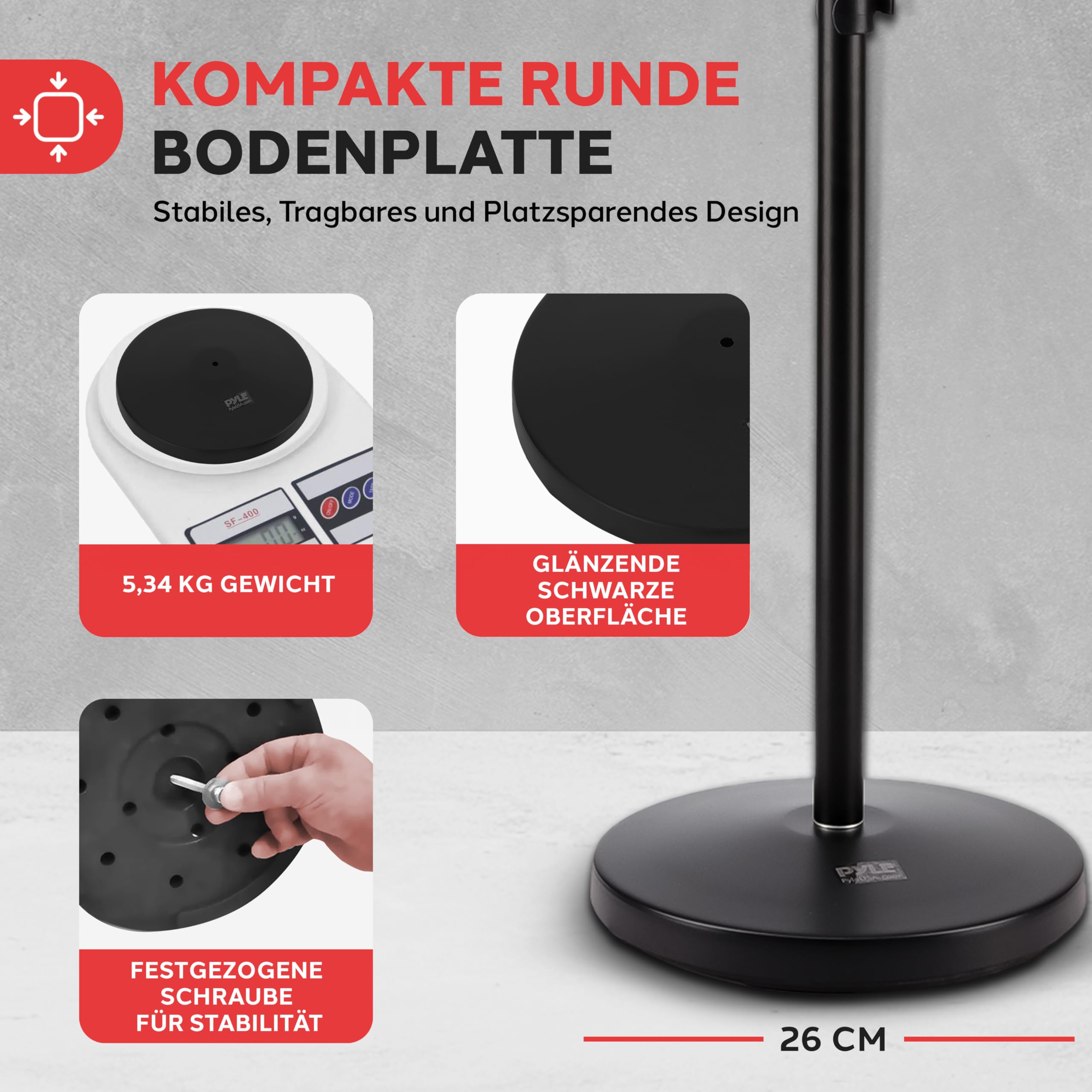 Pyle Mikrofonständer – Höhenverstellbares Mikrofonstativ 70–146 cm mit runder Standbasis – Stabil & kompakt für Bühne, Schule & Studio – Ideal für Kinder, Karaoke, Sprachaufnahme & Auftritt