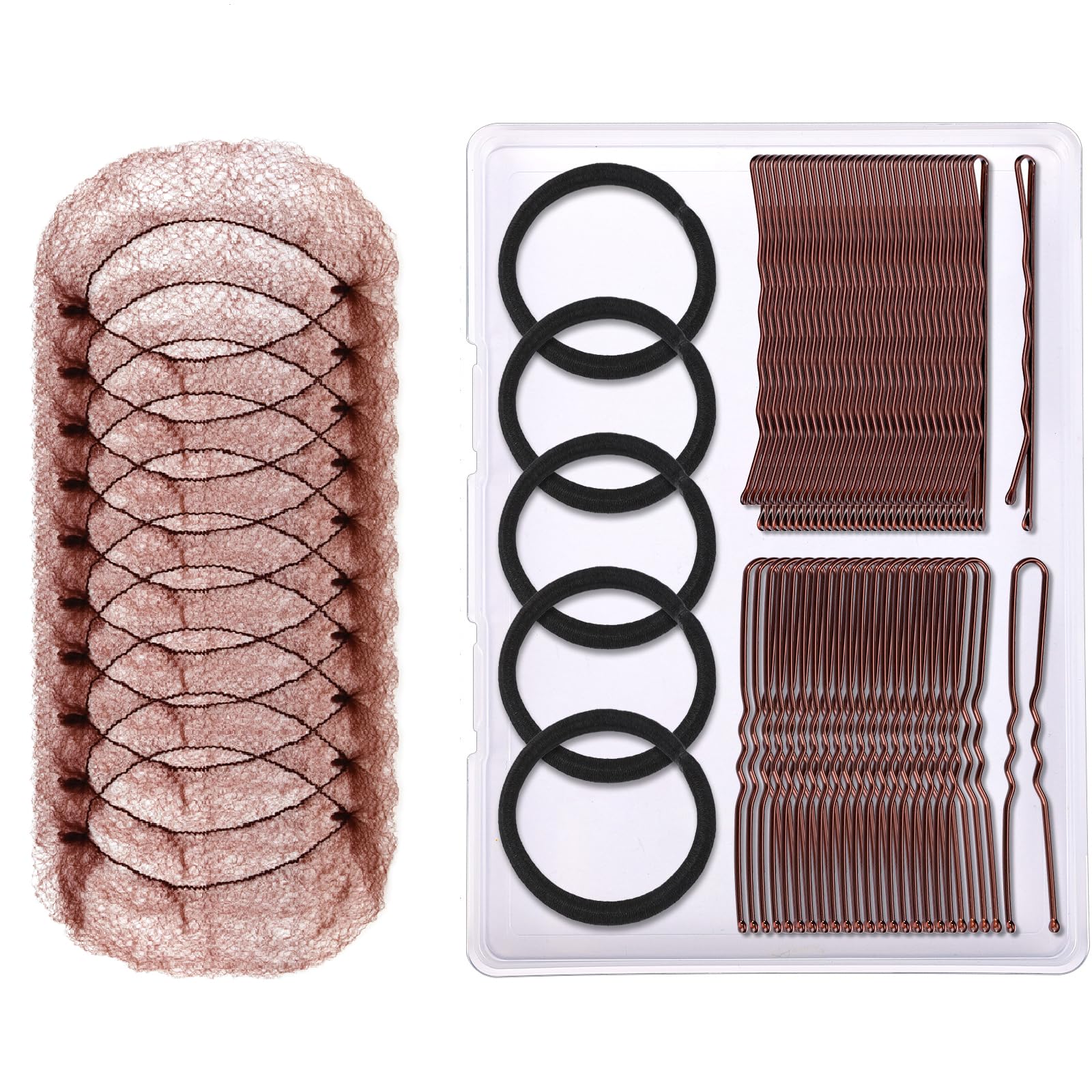 Teenitor 25pcs Mesh Invisible Hair Nets and 20pcs U-shaped Hair Pins, 20 Bobby Pins, 5 Elastic Hair Bands, Ballet Bun Maker and Dance Competitions Hair Styling Tools with Storage Box