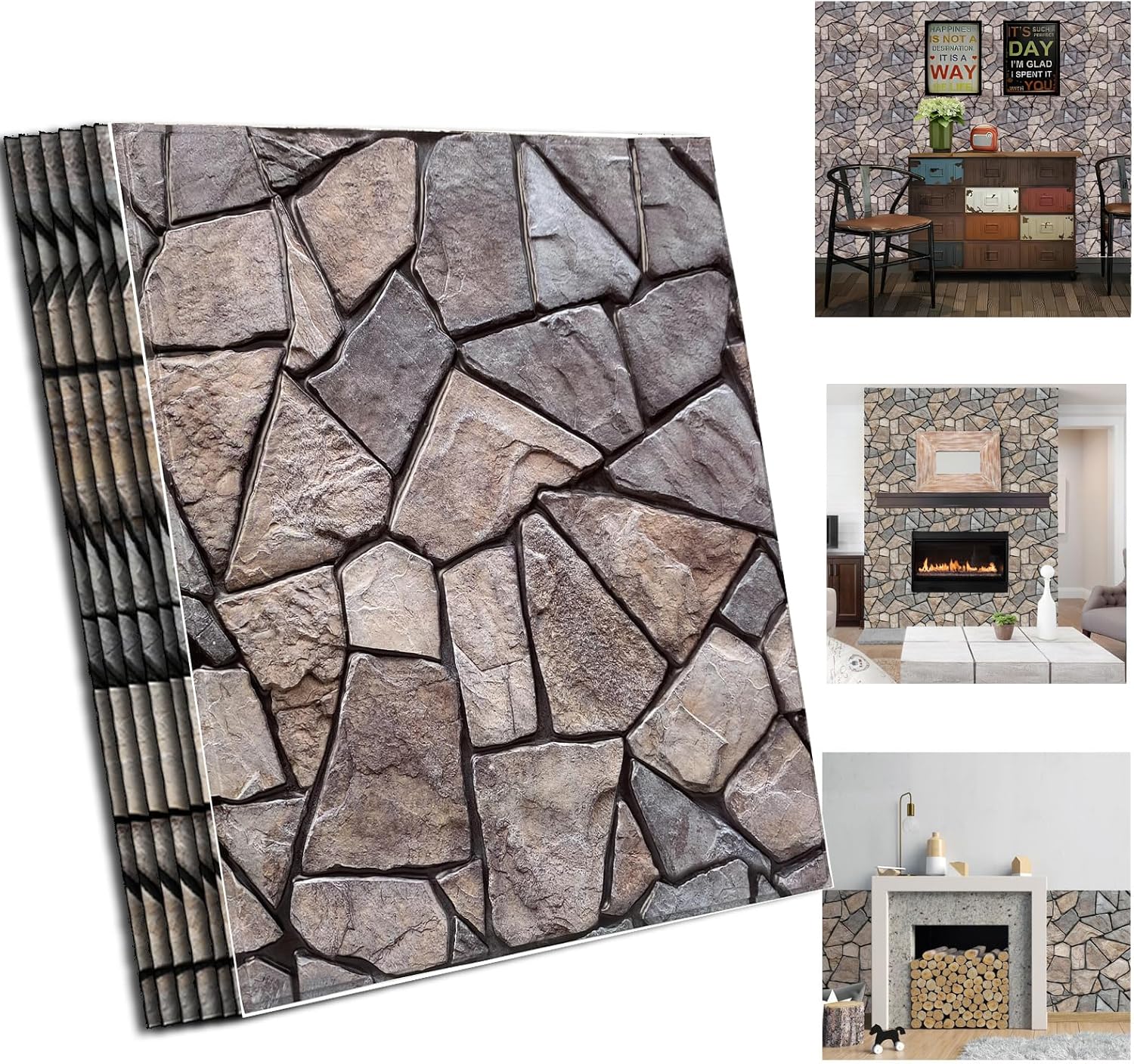 3D Self Adhesive Wall Panels,10 Pcs 3D Faux Brick Wall Panels -11.8"X11.8",PVC Tiles Backsplash DIY Brick Wallpaper Tile for Bedroom, Living Room, Kitchen, Fireplace