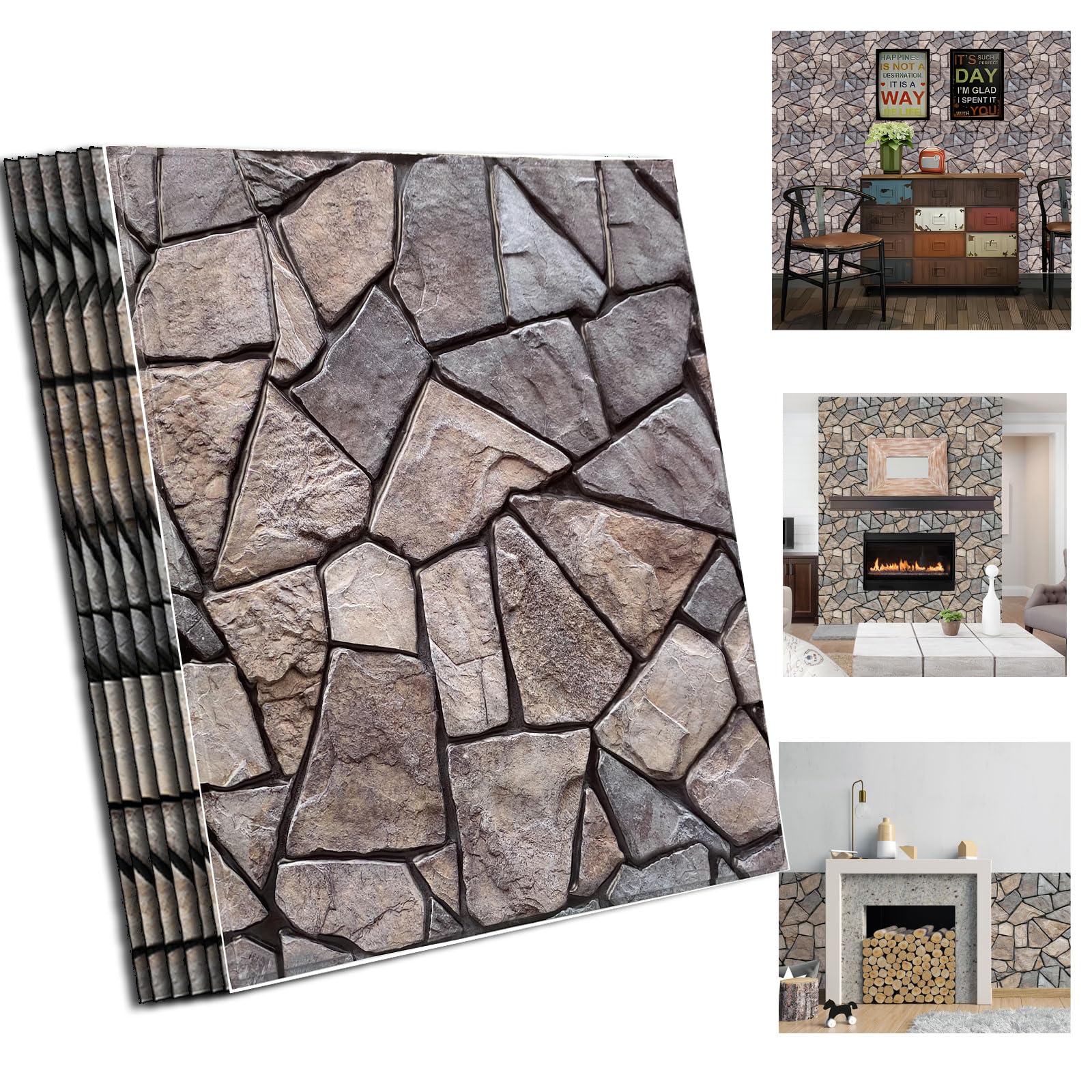 3D Self Adhesive Wall Panels,10 Pcs 3D Faux Brick Wall Panels -11.8"X11.8",PVC Tiles Backsplash DIY Brick Wallpaper Tile for Bedroom, Living Room, Kitchen, Fireplace