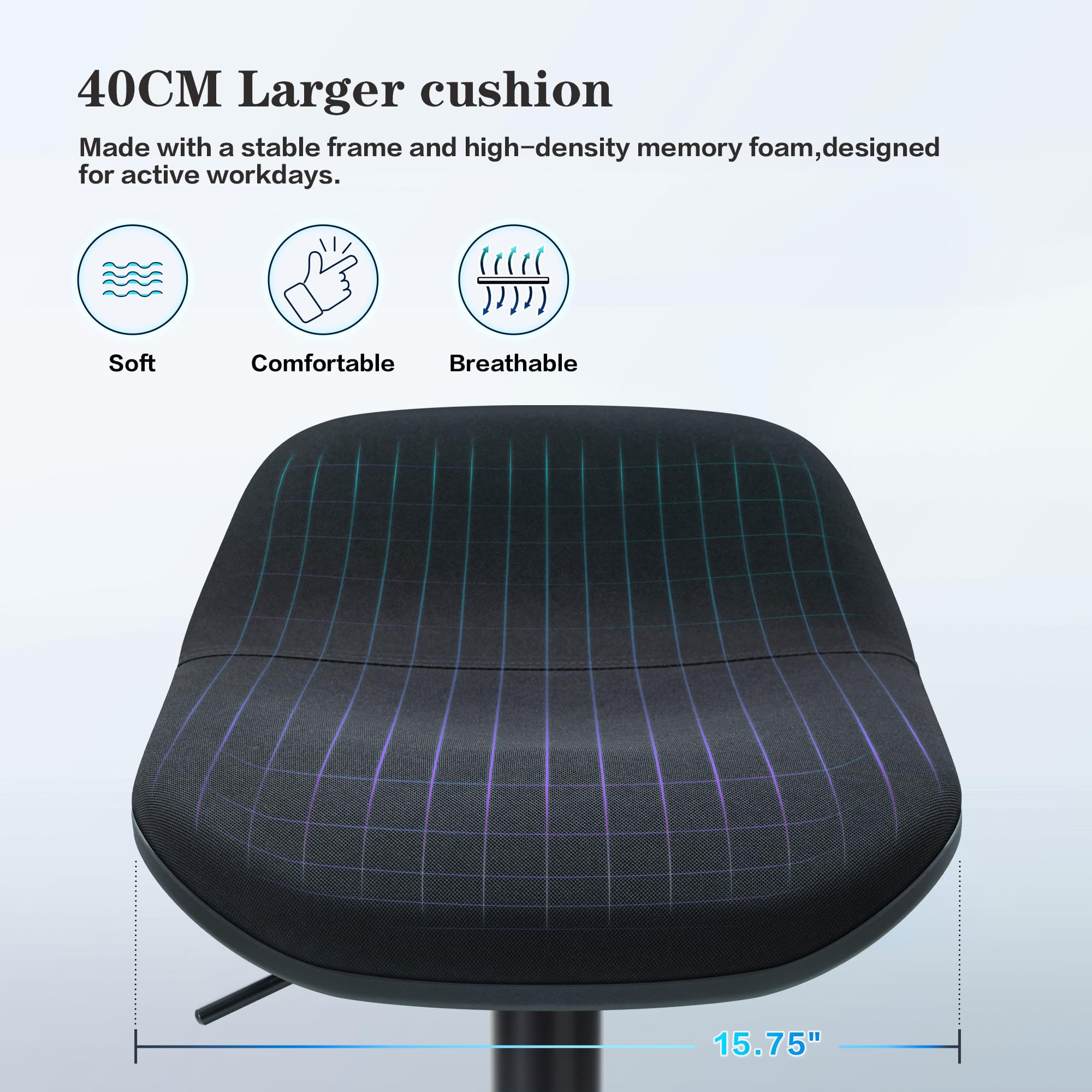 IWMH Stehhocker Höhenverstellbar, Ergonomische Stehhilfe, 360° Drehbar Bürohocker mit Anti-Rutsch Großer Sockel, Niedriger Rückenlehne (Schwarz)