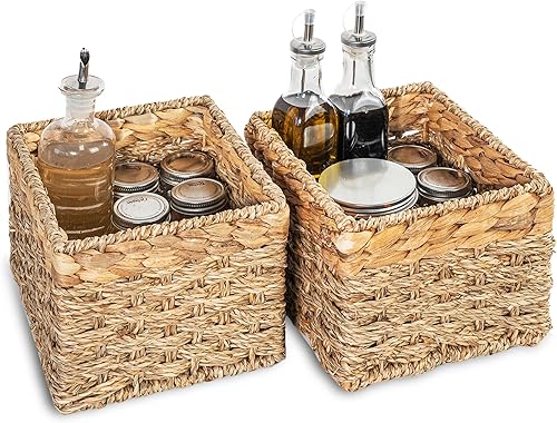 Miniatura 8 de Cesta de almacenamiento de mimbre grande, cesta de hierba marina, cestas de almacenamiento de jacinto de agua para organizar el baño, dormitorio,