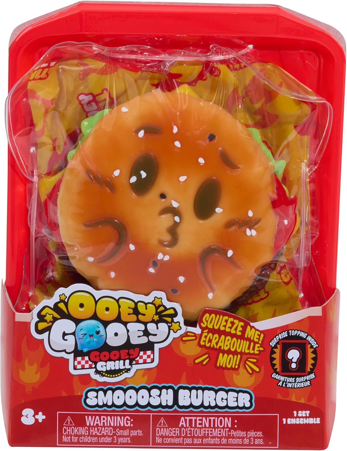 Just Play Ooey Gooey Gooey Grill Smooosh Burger Set with Toppings, Super Soft and Squishy Play Food, Fidget and Sensory Toy for Kids, Girls, Boys, Ages 3 and Up