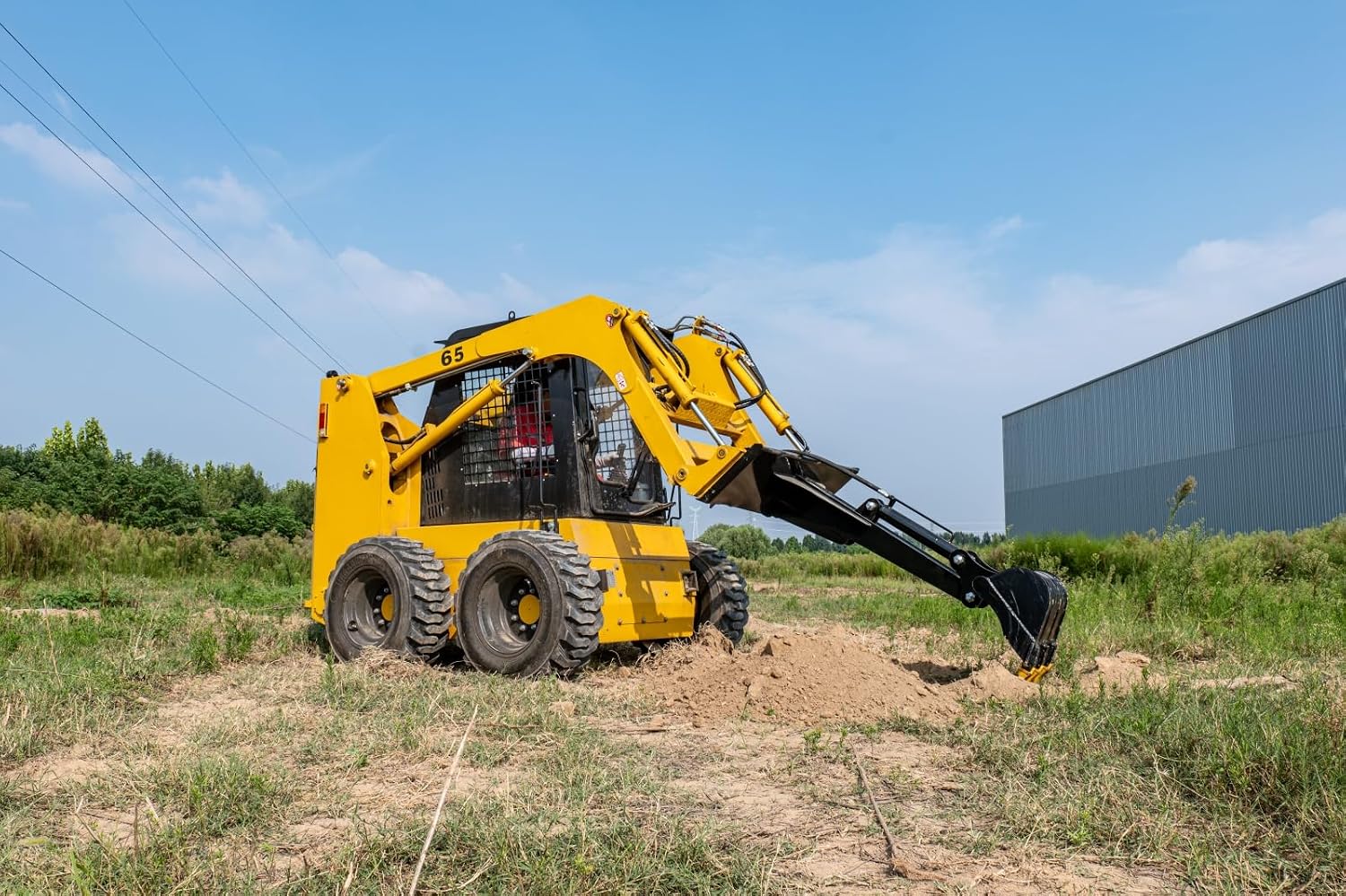 16'' Skid Steer Fronthoe Bucket, Straight Dig Arm Attachment, Universal Skid Steer Quick Attach, Fits Bobcat and Most Skid Loaders, for Trenching Digging Excavation