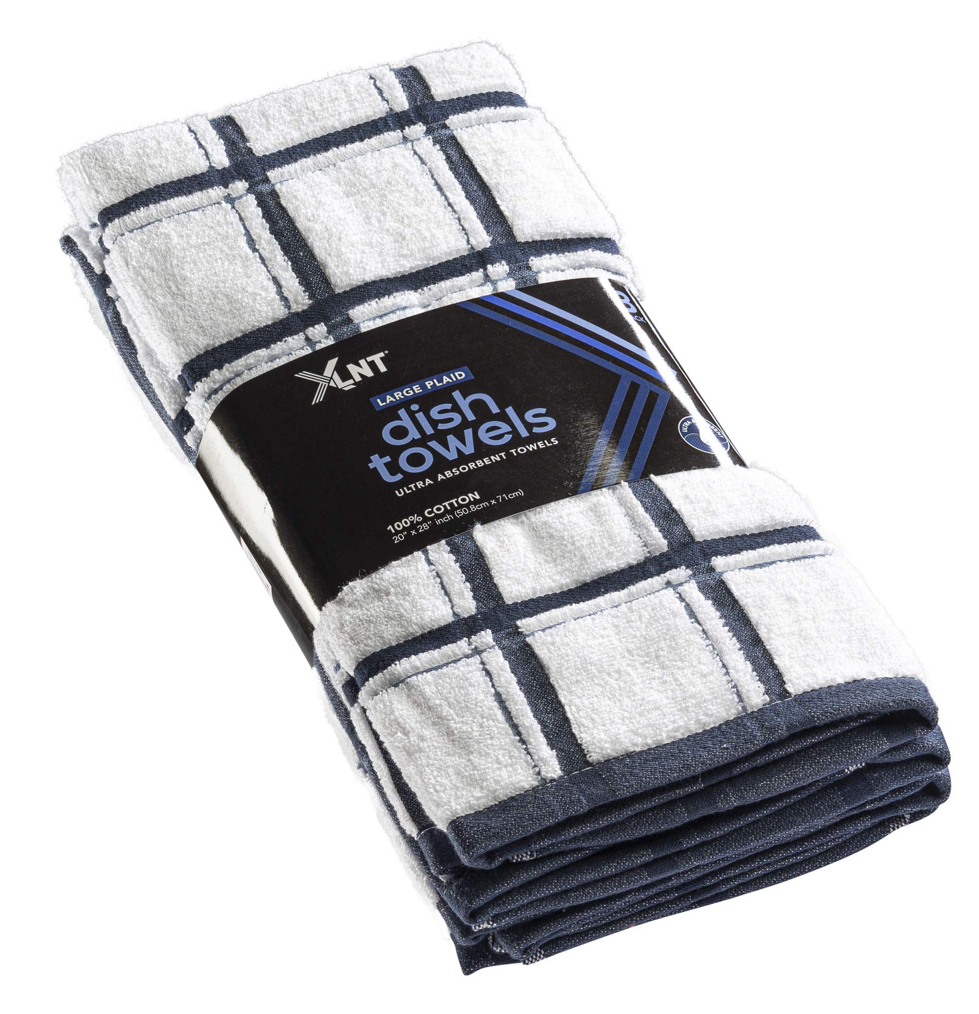 XLNT Lot de 3 grandes serviettes de cuisine 100 % coton | 50,8 x 71 cm | Lot de 3 torchons ultra absorbants pour les mains et torchons pour le récurage quotidien | Chiffons de cuisine à séchage rapide