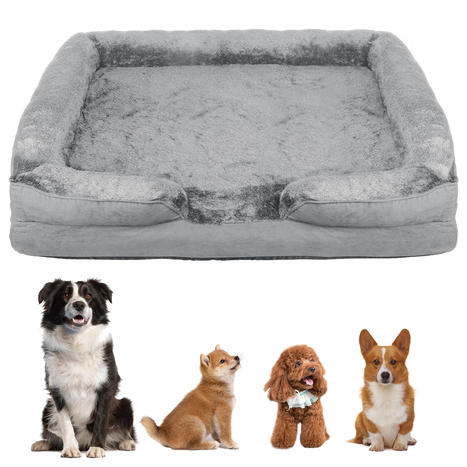 Cuccia ortopedica per cani ergonomica, lunghezza 106 x larghezza 80 x altezza 20 cm, divano per cani con schiuma a forma di uovo per cani di grossa taglia, lavabile, antiscivolo, letto per cani
