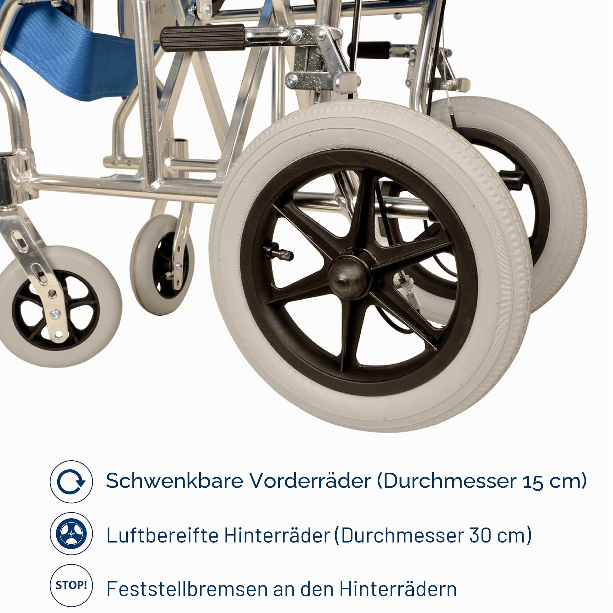 Gima - Rollstuhl aus Aluminium Queen, hellblauer Stoff, Struktur mit doppeltem Kreuzung, leichtgewichtig, 43250