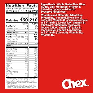 Rice Chex Gluten Free Breakfast Cereal, Homemade Chex Mix Ingredient, 12 oz