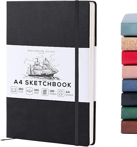 Beechmore Books Cuaderno de bocetos A4  8.5 x 11 pulgadas, encuadernado en cuero vegano de alta calidad, tapa dura con 156 páginas gruesas de 160