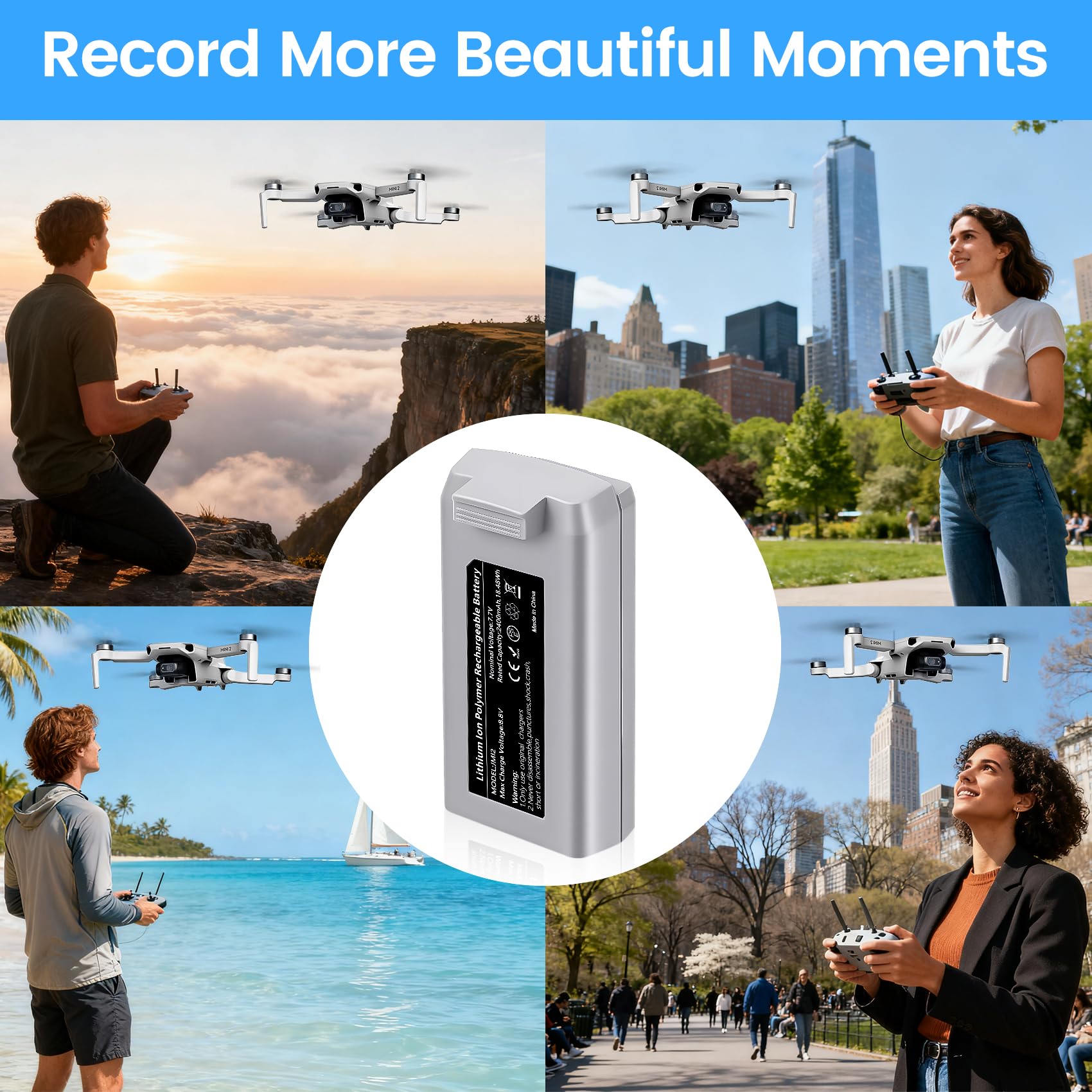 DJI Mini 4K/2 Series Batería de vuelo inteligente recargable 2400 mAh 7.7 V paquete de 2