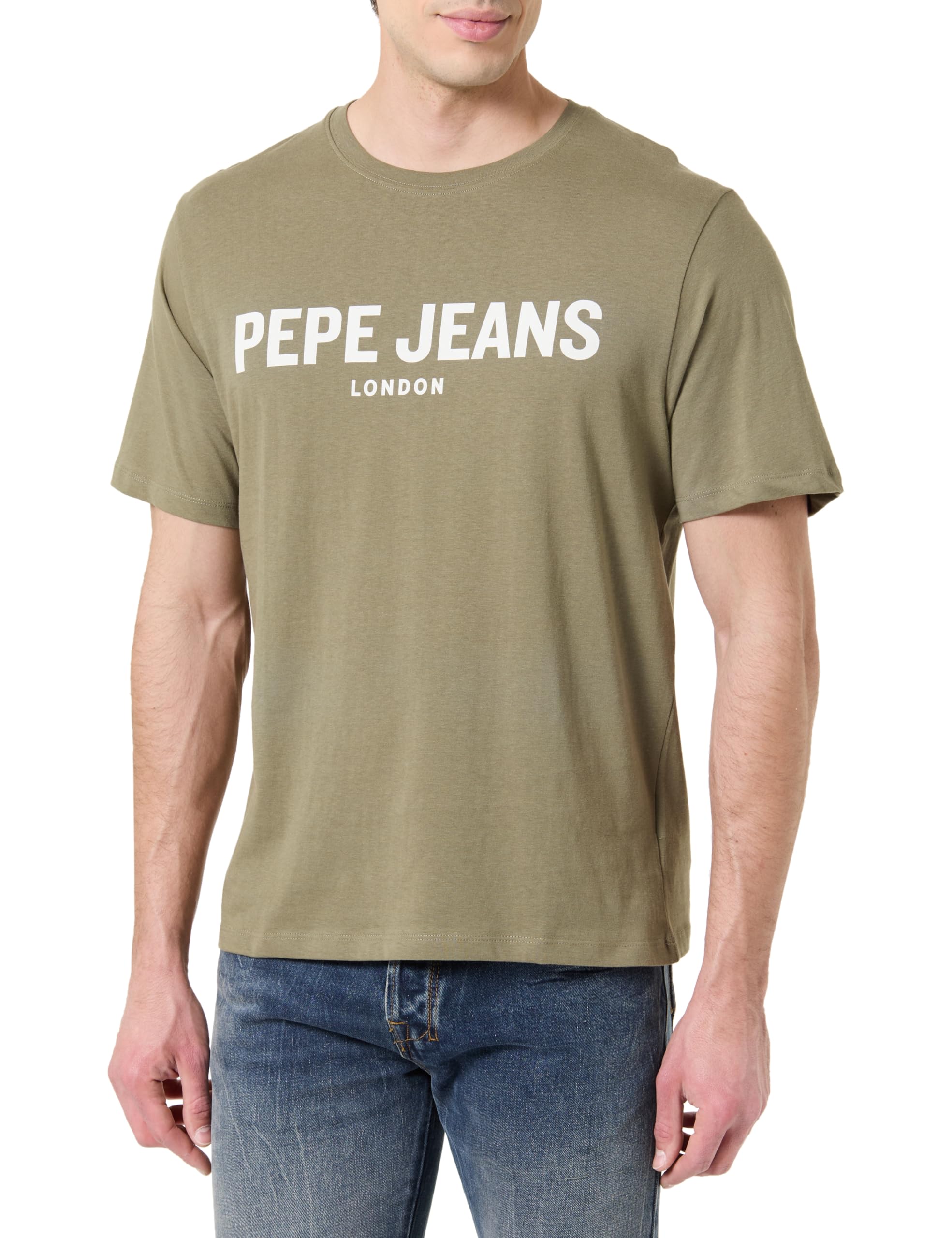Pepe Jeans Men's M Basic Big Logo T-Shirt, Green(Safari Green), M