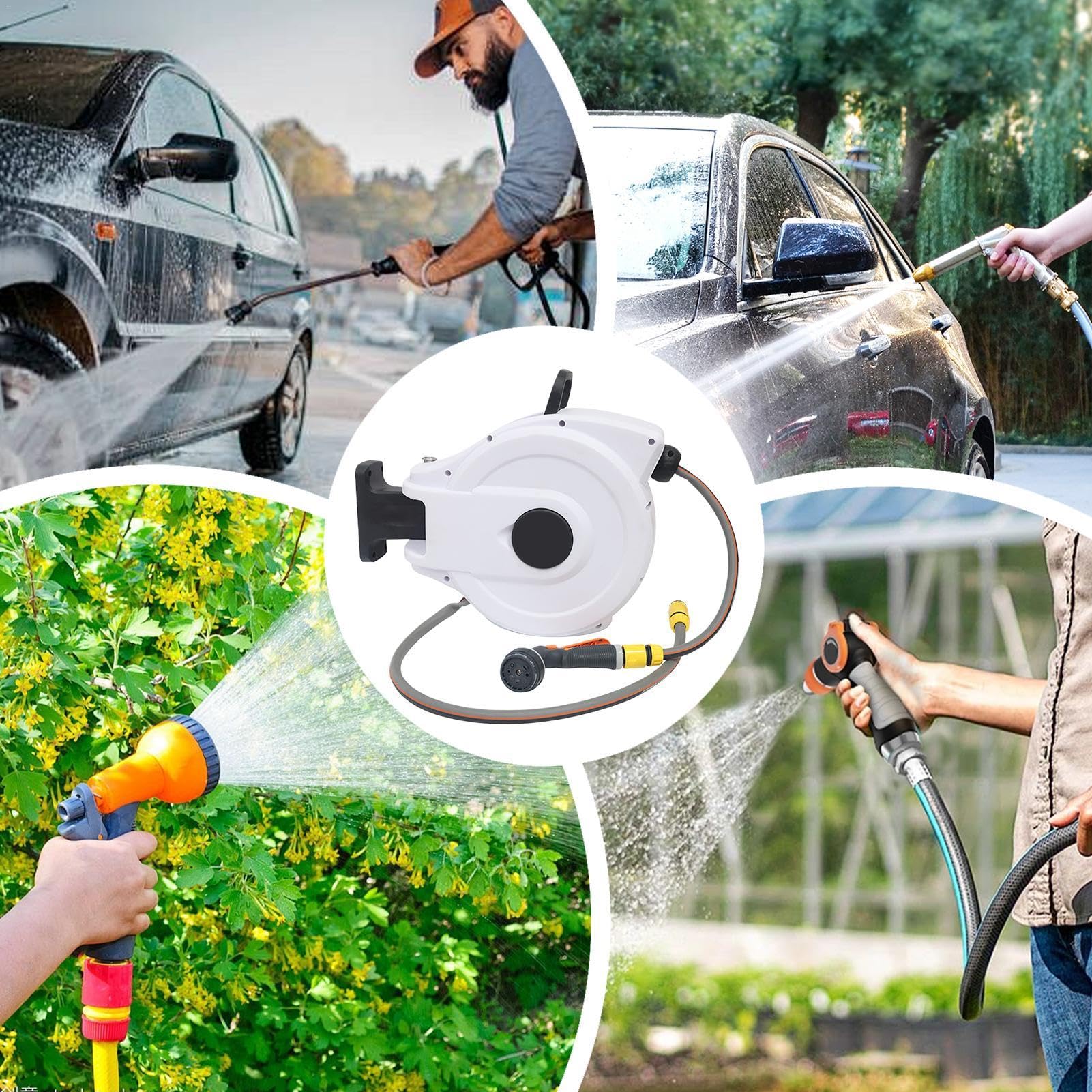 Tubo da giardino retrattile – Avvolgitubo retrattile per auto | Attrezzatura per lavaggio auto robusta e retrattile, giunto girevole a 180 gradi per l'irrigazione del giardino
