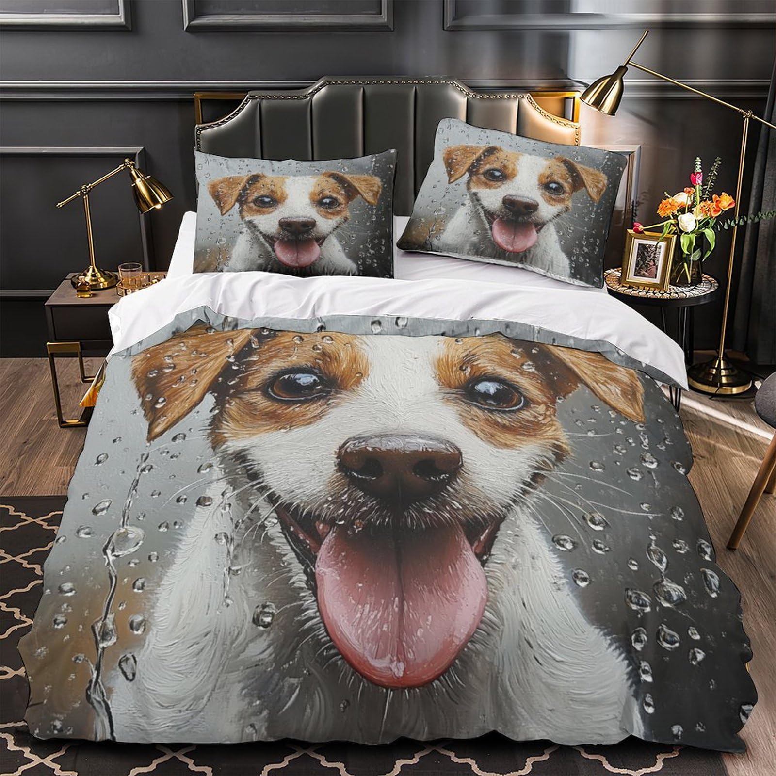 Housse de couette pour ado lit double 200x200 avec motifs chiens mignons 3D