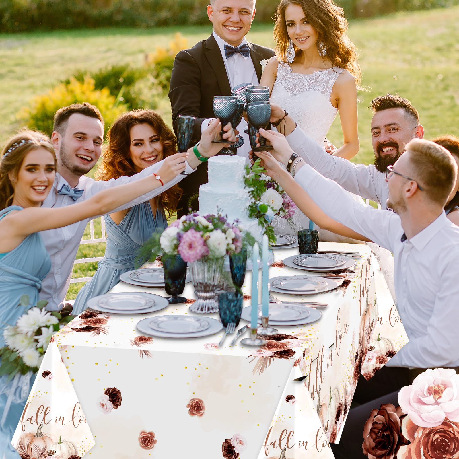 3 Pcs Fall In Love Tablecloths, Fall Bridal Shower Decorations Autumn Wine Floral...