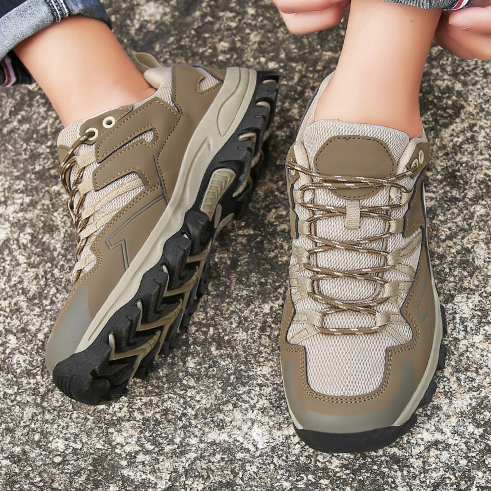 Lekkie męskie buty trekkingowe i turystyczne | Niskie, lekkie i przewiewne, sznurowane antypoślizgowe, na kemping szlaki wędrówki z plecakiem i podróże