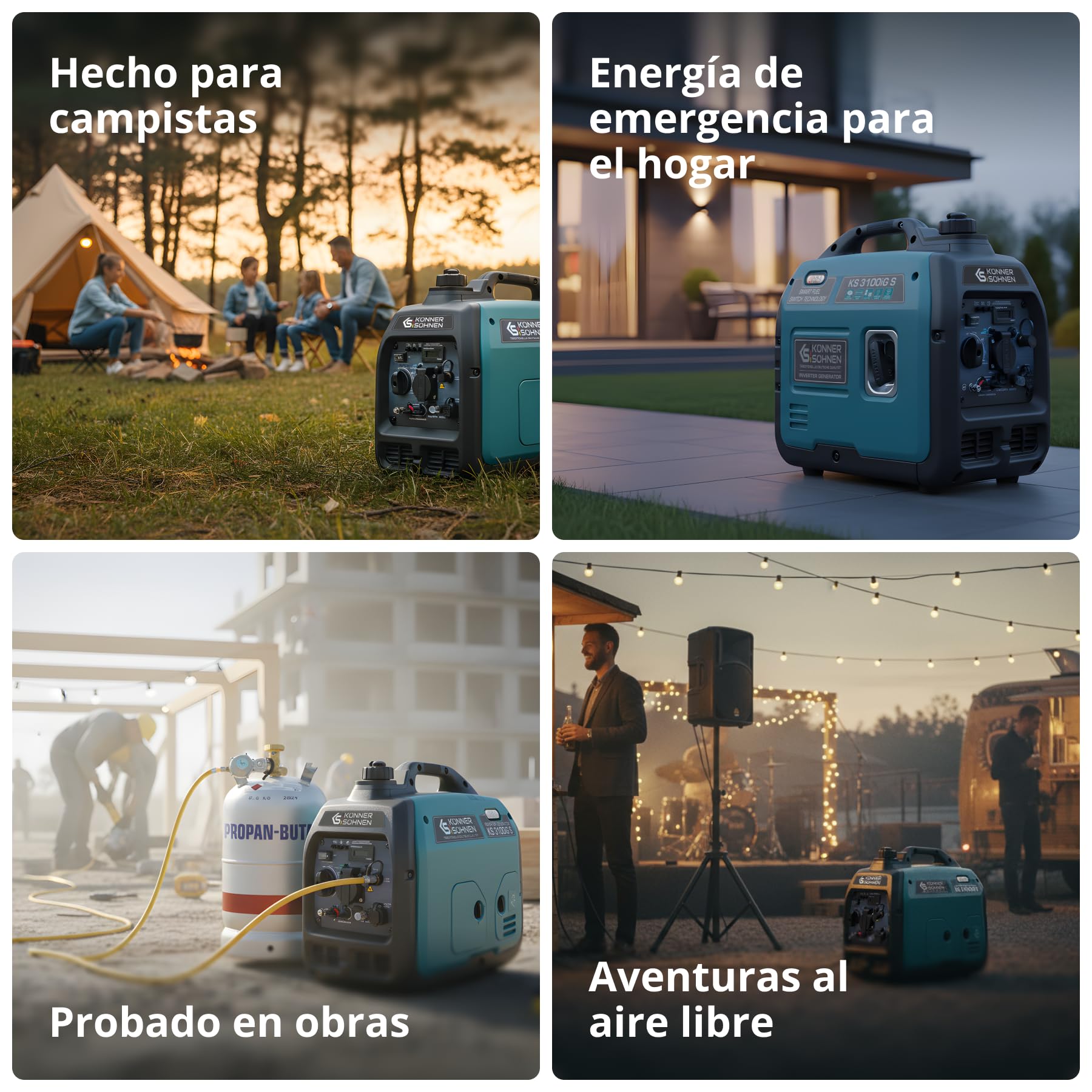Generador de gas LPG/gasolina KS 3100iG S de Könner & Sönnen. Generador de corriente de emergencia 3100 W, toma Schuko de 230 V, 2 puertos USB, indicador LED, modo ECO, generador de energía EURO V.
