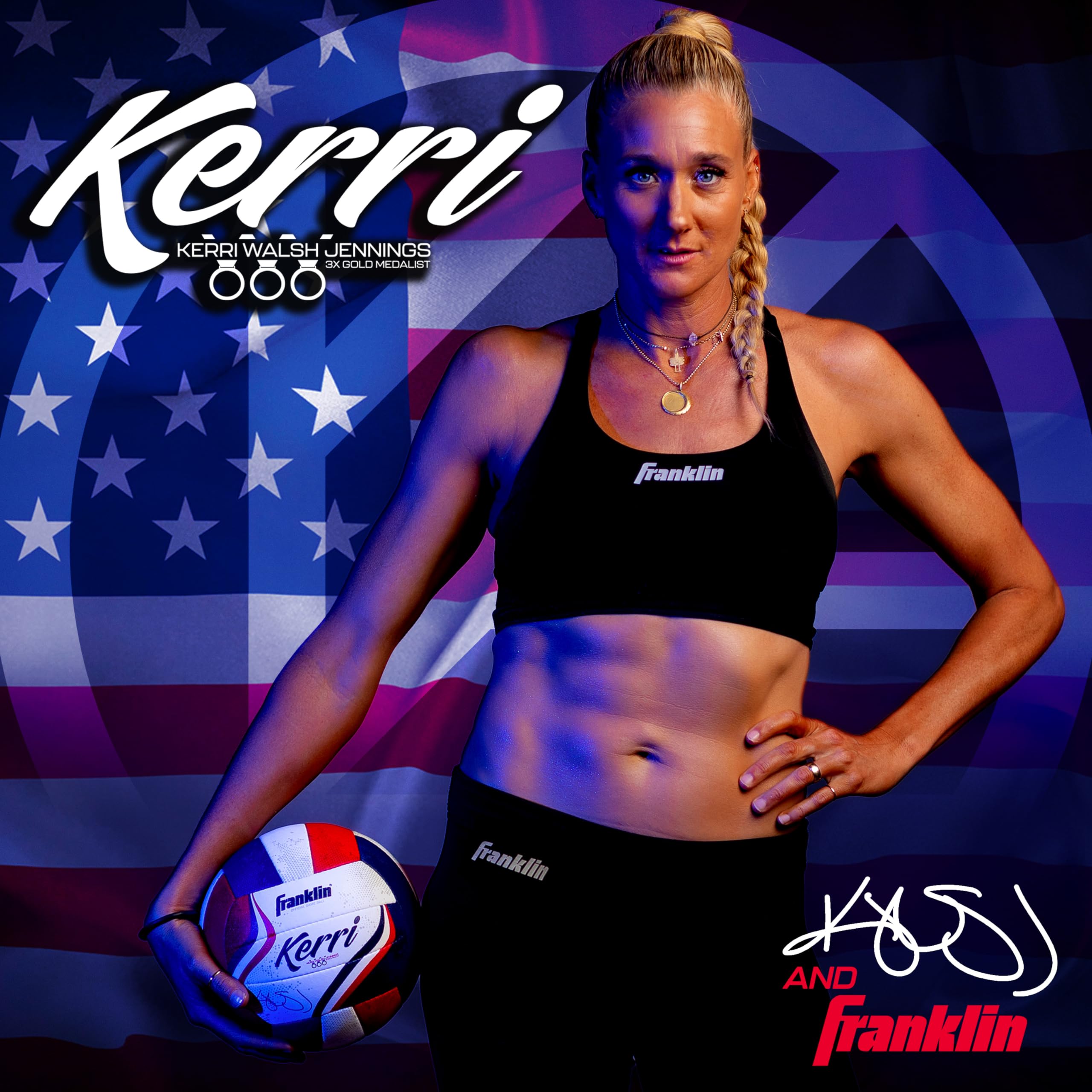 Franklin Sports Kerri Walsh Offizieller Beach-Volleyball – USA Colors Beach Volleyball – Offizielle Größe + Gewicht – Authentischer Match Volleyball – Pumpe + Nadel