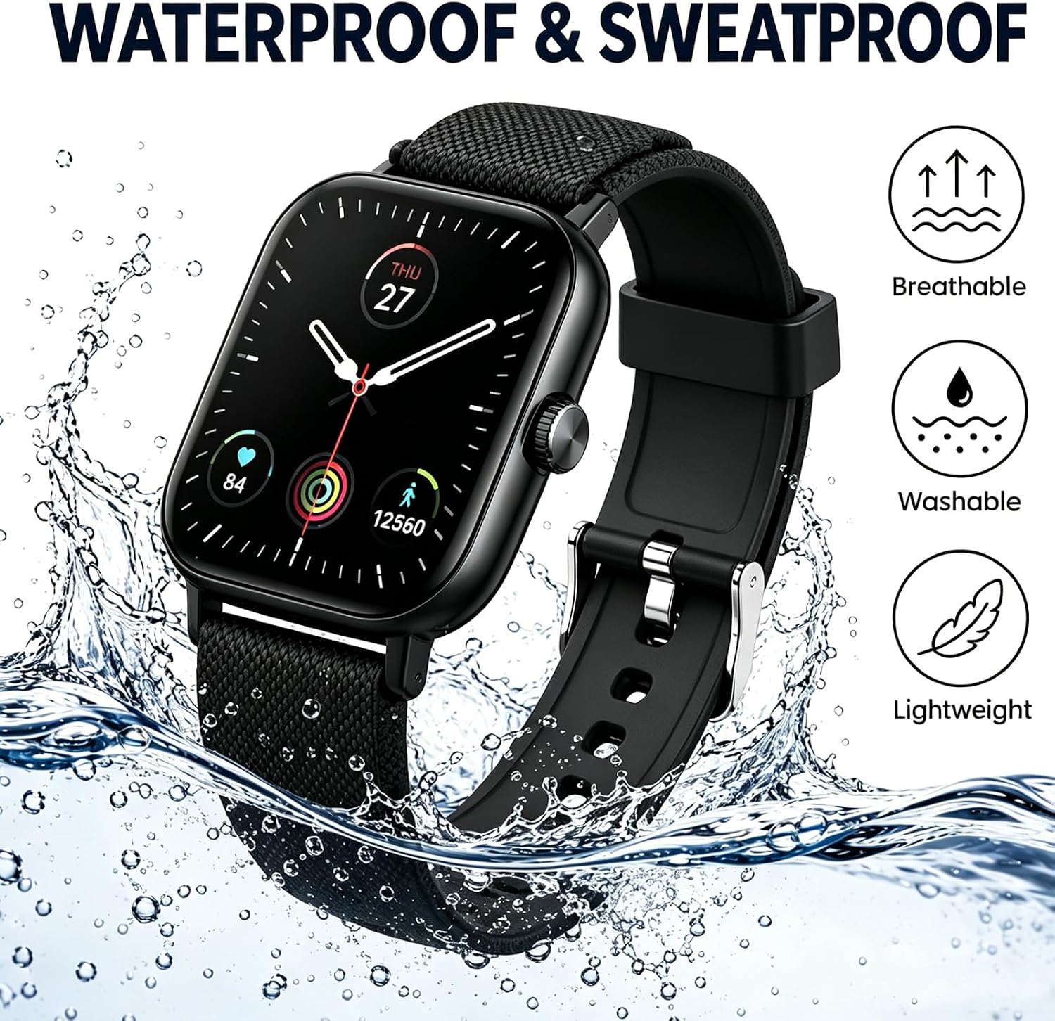 Replacement Watch Bands Compatible with Timex Indiglo, 20mm Soft Silicone Adjustable Wristband, Quick Release Watch Strap for Men Women, Black