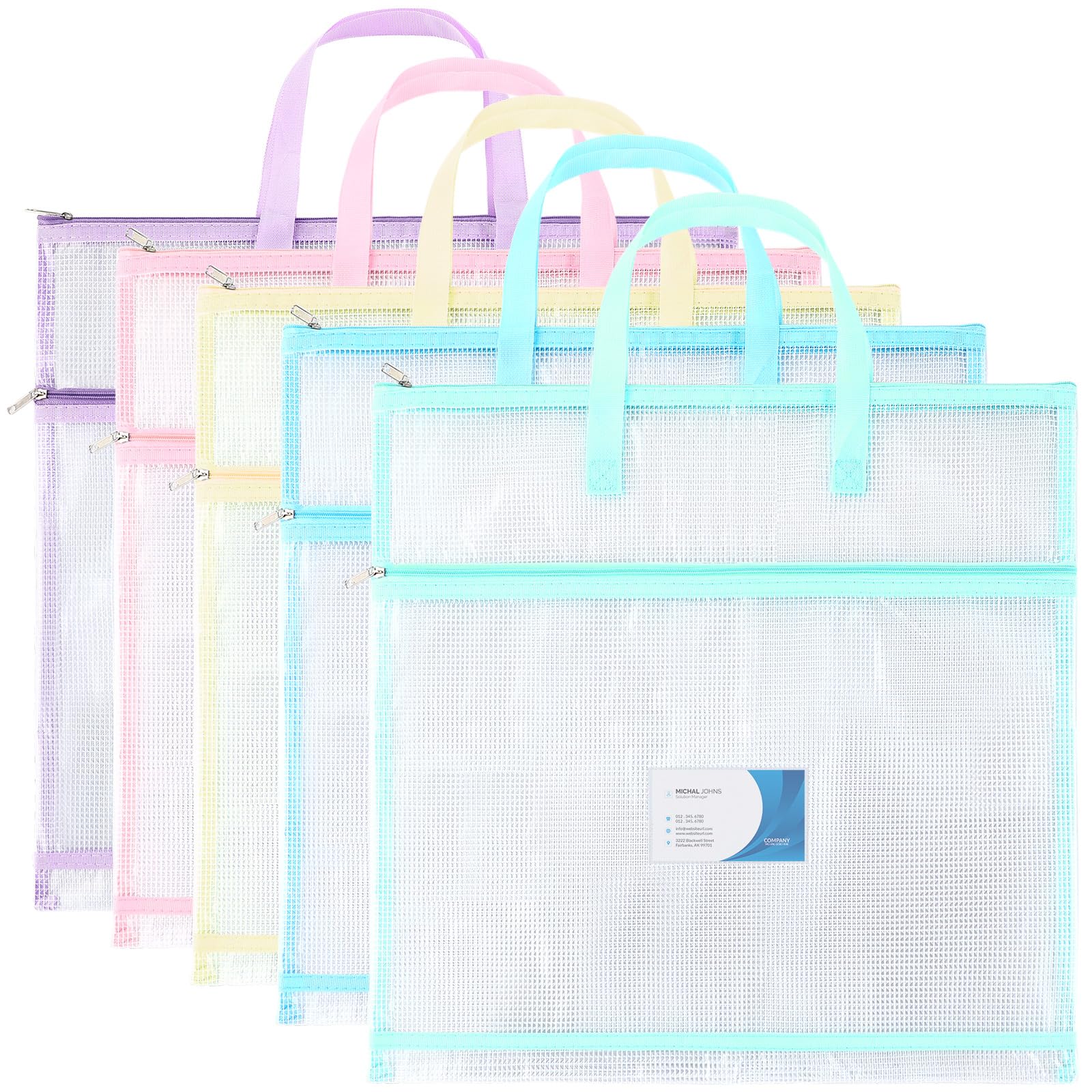 Clysee 5 Pcs Sew Project Bags 16 x 16 Inch Quilting Craft Organizer Storage Bags with Handle and Pocket Jumbo Sew Quilting Mesh Bags for Quilters