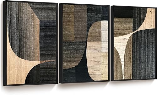 jenesaisquoi Lienzo enmarcado para pared, juego de 3 arte moderno de mediados de siglo, policromado, formas abstractas, ilustraciones, arte moderno,