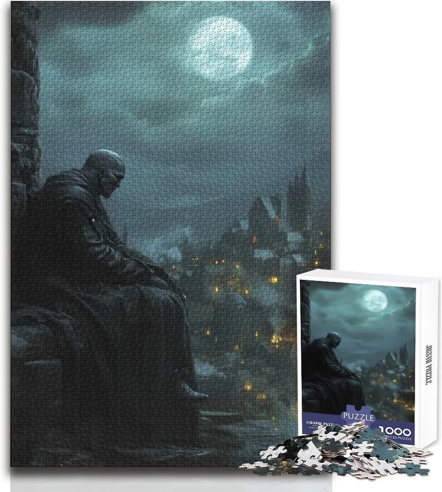 1000 Piece Jigsaw Puzzle for Adults Lonely Figure Under Moonlight Educational Family Game Presents for Women Secret Santa Gifts Size 50x75cm