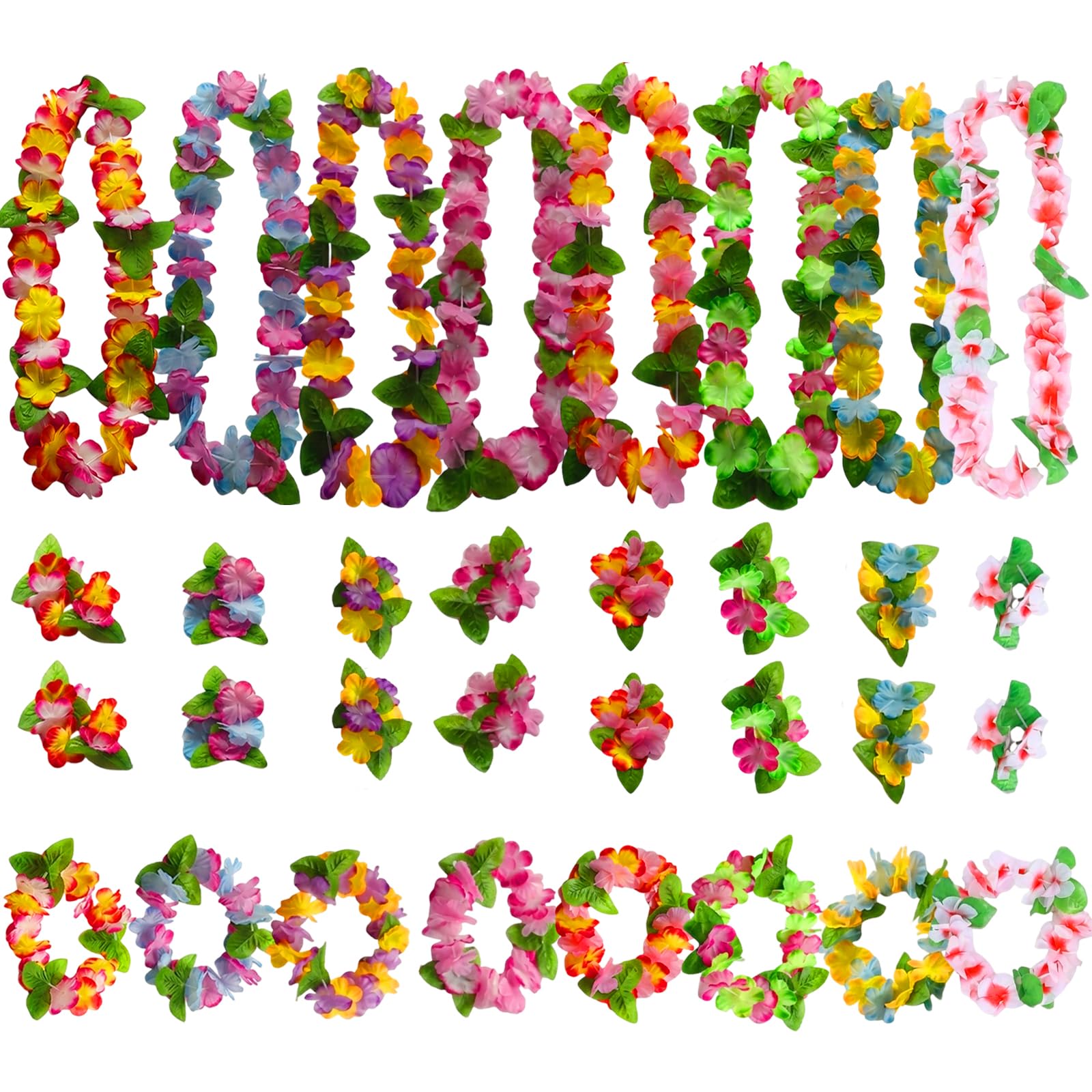 32-Piece Lei Set Festival Accessories, 8 color styles, Hawaiian Party Decorations, Paddys Day and Beach Party Decorations, Tropical Themed Party Supplies, For the Festive Spirit