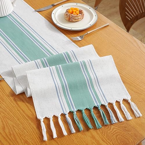 Miniatura 6 de Chassic Camino de mesa de lino estilo granja, camino de mesa a rayas lavables de campo francés, 108 pulgadas de largo para decoración de comedor,