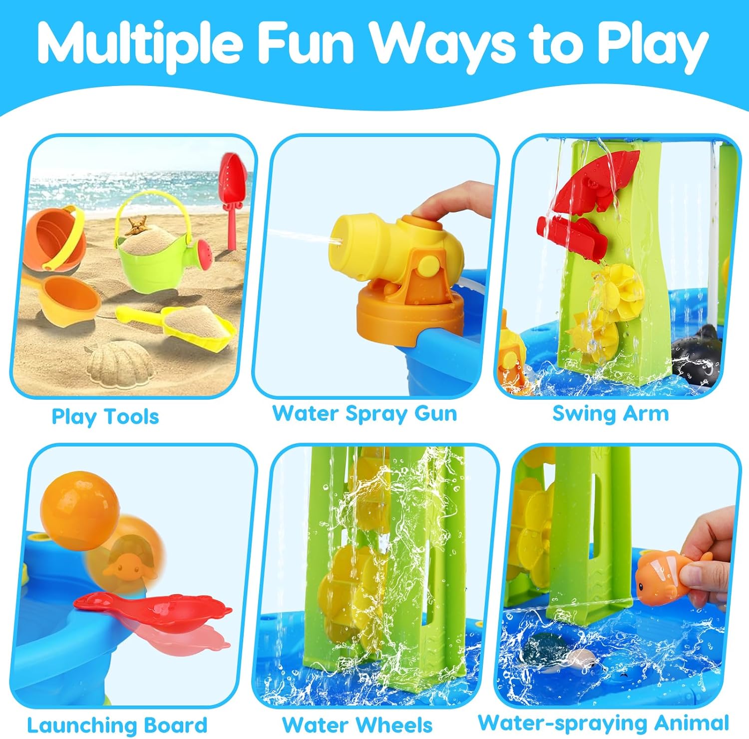 2026 Water Table for Toddlers 1-3 3-5 with Pump, 3-Tier Outdoor Sand Water Play Table Toys for Kids Ages 4-8 Outside Activity Sensory Summer Beach Pool Backyard Splash Toys for Boys Girls Gifts Blue