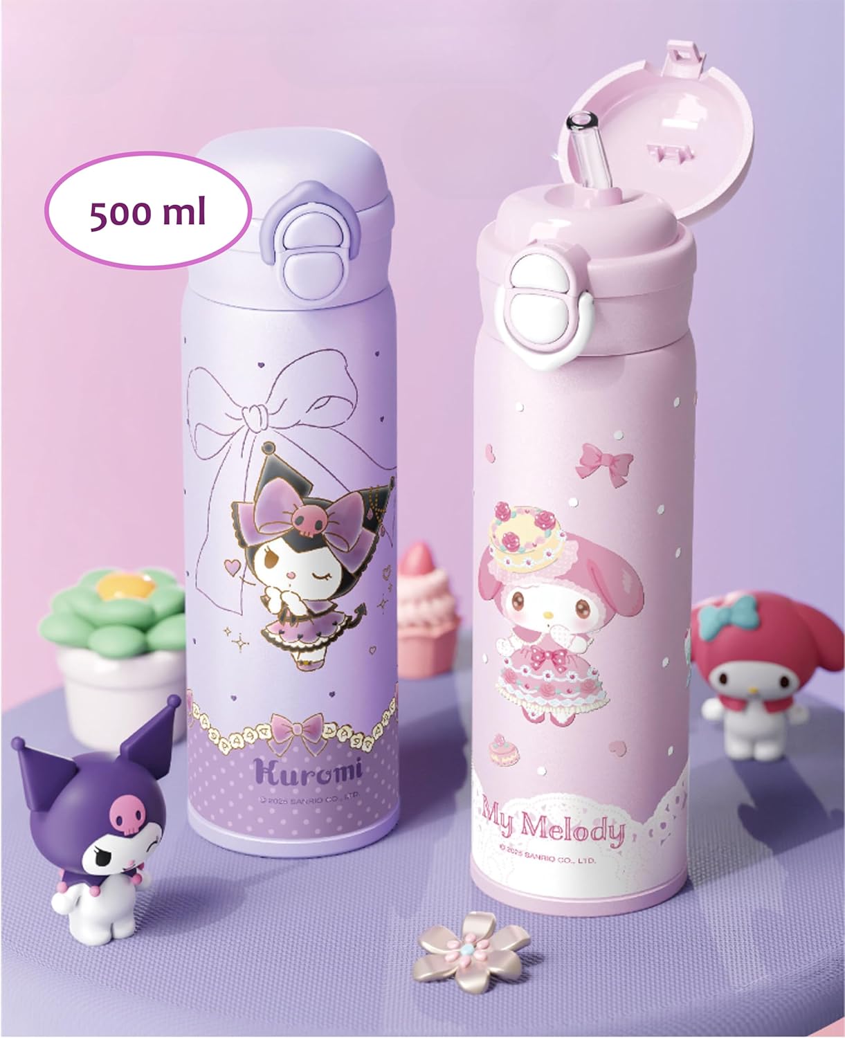 Cinnamoroll in Bear Cap Stainless Steel Insulated Water Bottle (Spout & Straw) 500ml