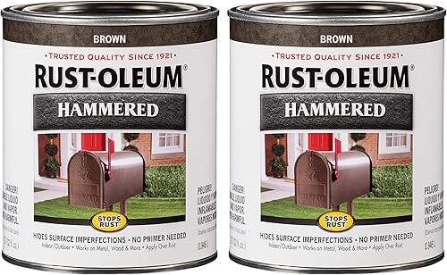 Rust-Oleum 239073-2PK - Pintura con acabado martillado antióxido, cuarto de galón, marrón, paquete de 2