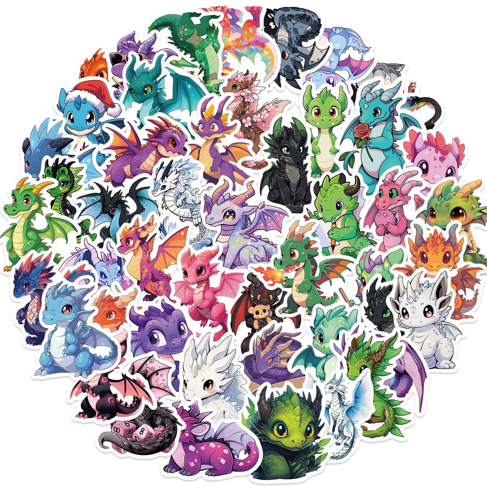 Cool Dragon Stickers,50PCS Cute Cartoon Dragon Waterproof Vinyl Sticker for Laptop Luggage Skateboard Computer Hydroflask Phone Bumper,Mysterious and