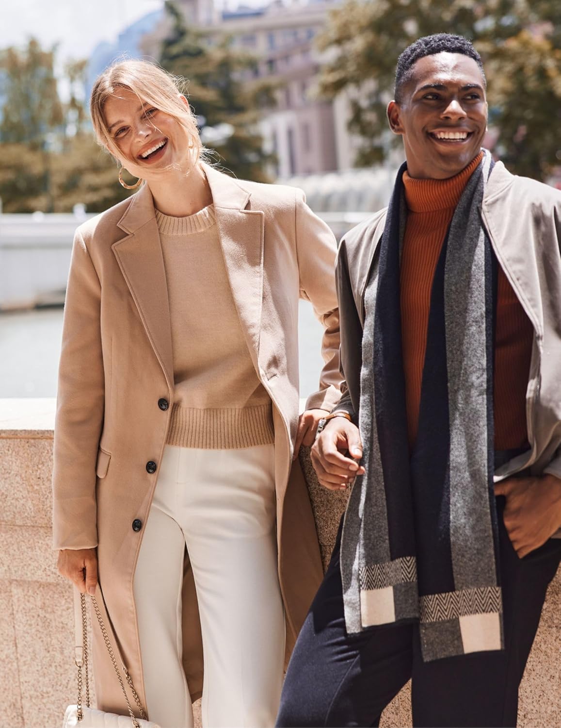 Size L COOFANDY Men's Wool Blend Coat with Detachable Plaid Scarfs Notched Collar Single Breasted Pea Coat Trench Overcoat