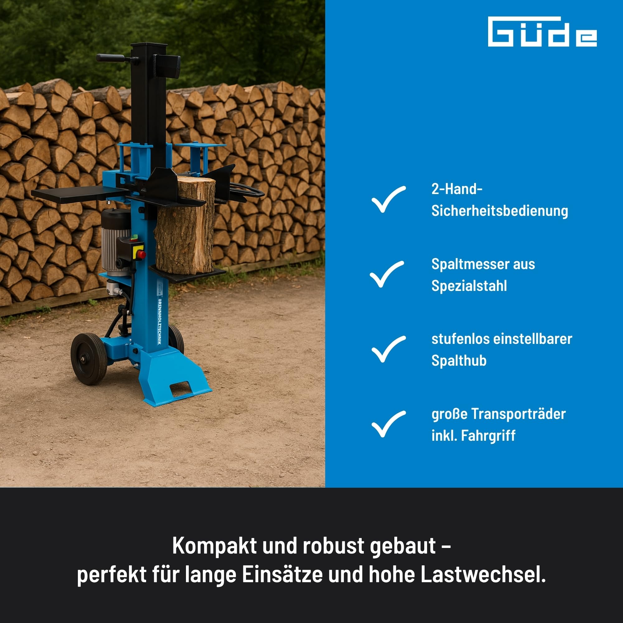 Güde Spaccalegna GHS 500/6TE (230 V, 3000 W, forza di spaccatura 6 tonnellate, pompa idraulica di alta qualità, pressione dell'olio 200 bar, corsa graduale, spaccatura Ø 300 mm, lunghezza 500 mm)