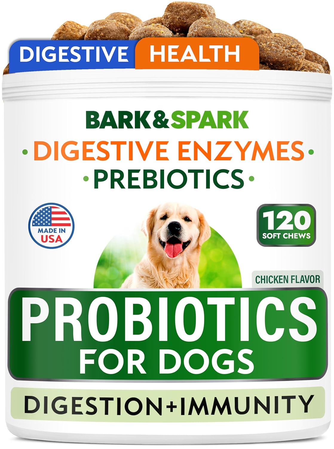 BARK&SPARK Dog Probiotics for Digestive Health w/Enzymes - Allergy & Itchy Skin - Diarrhea Gas Treatment Upset Stomach Relief - Pet Probiotics for Dogs - Digestion Supplement...