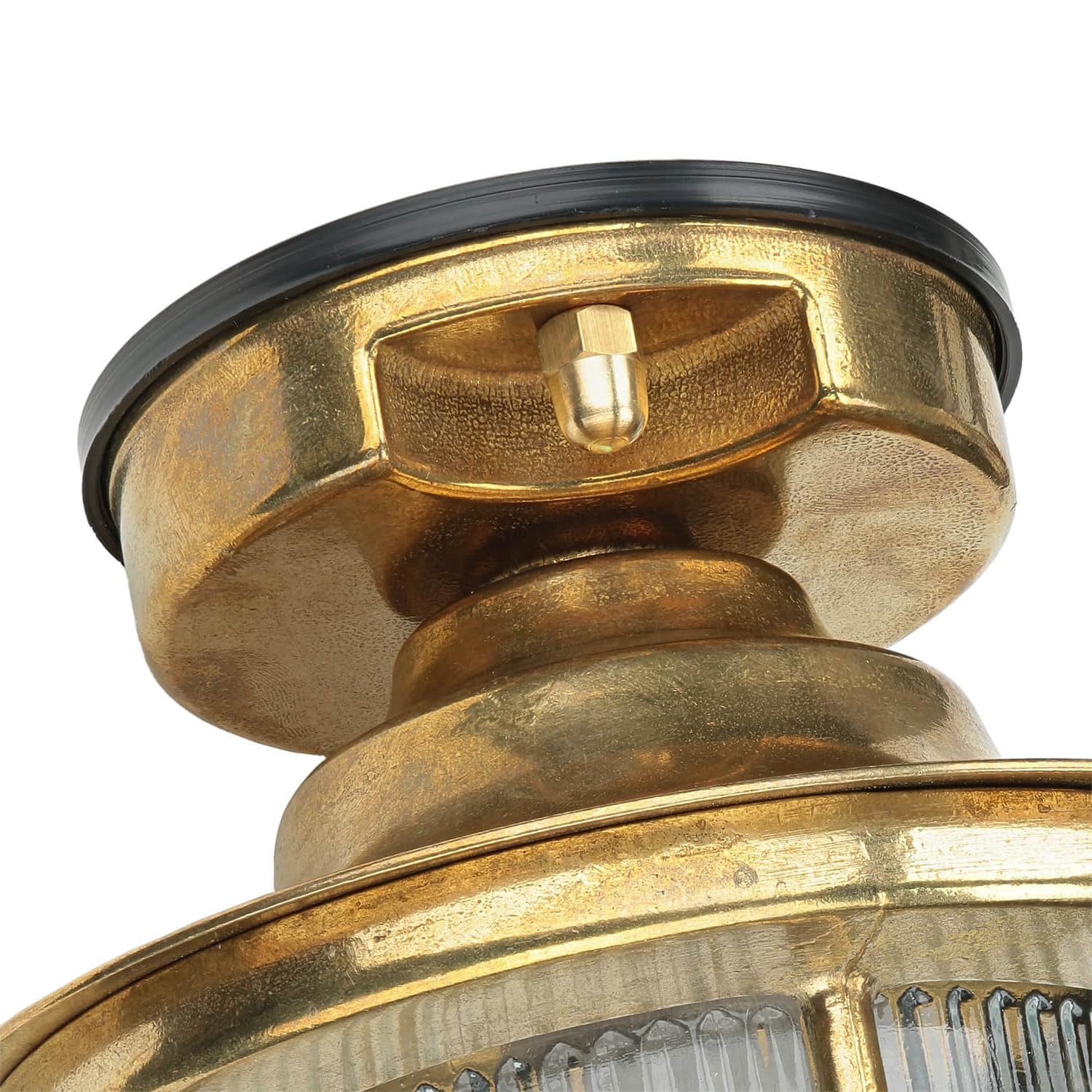 Licht-Erlebnisse Außen Deckenleuchte Maritim IP54 E27 H:23 cm Messing Glas geriffelt Antik