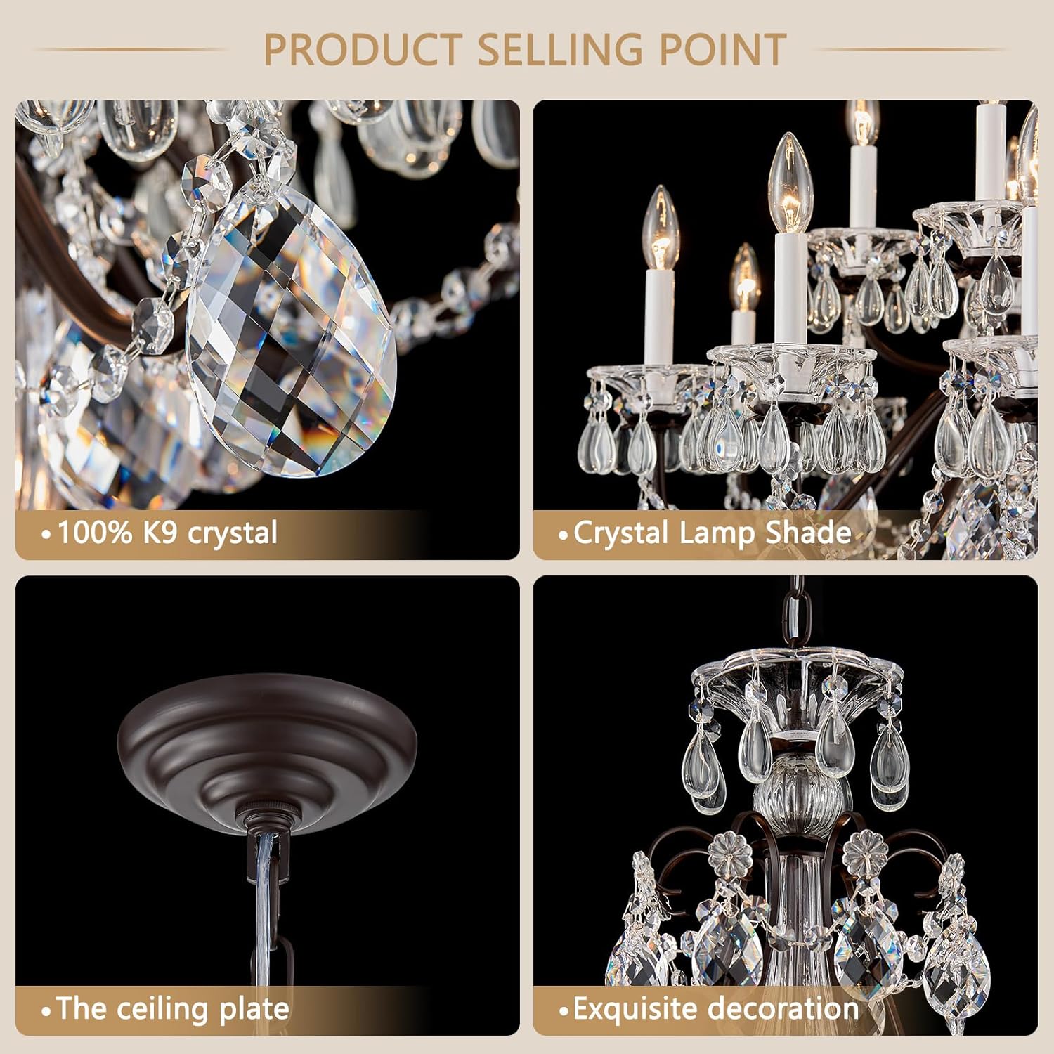 Vintage Crystal Chandelier 18-Lights Large Crystal Chandeliers for High Ceilings Brown Maria Theresa Chandelier Light Fixture for Living Room Hallway Hotel Banquet Hall Lobby Entrance Foyer Dia 37"